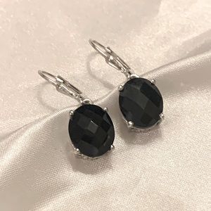 Thai Black Spinel Faceted Earrings Set In 925 Sterling Silver